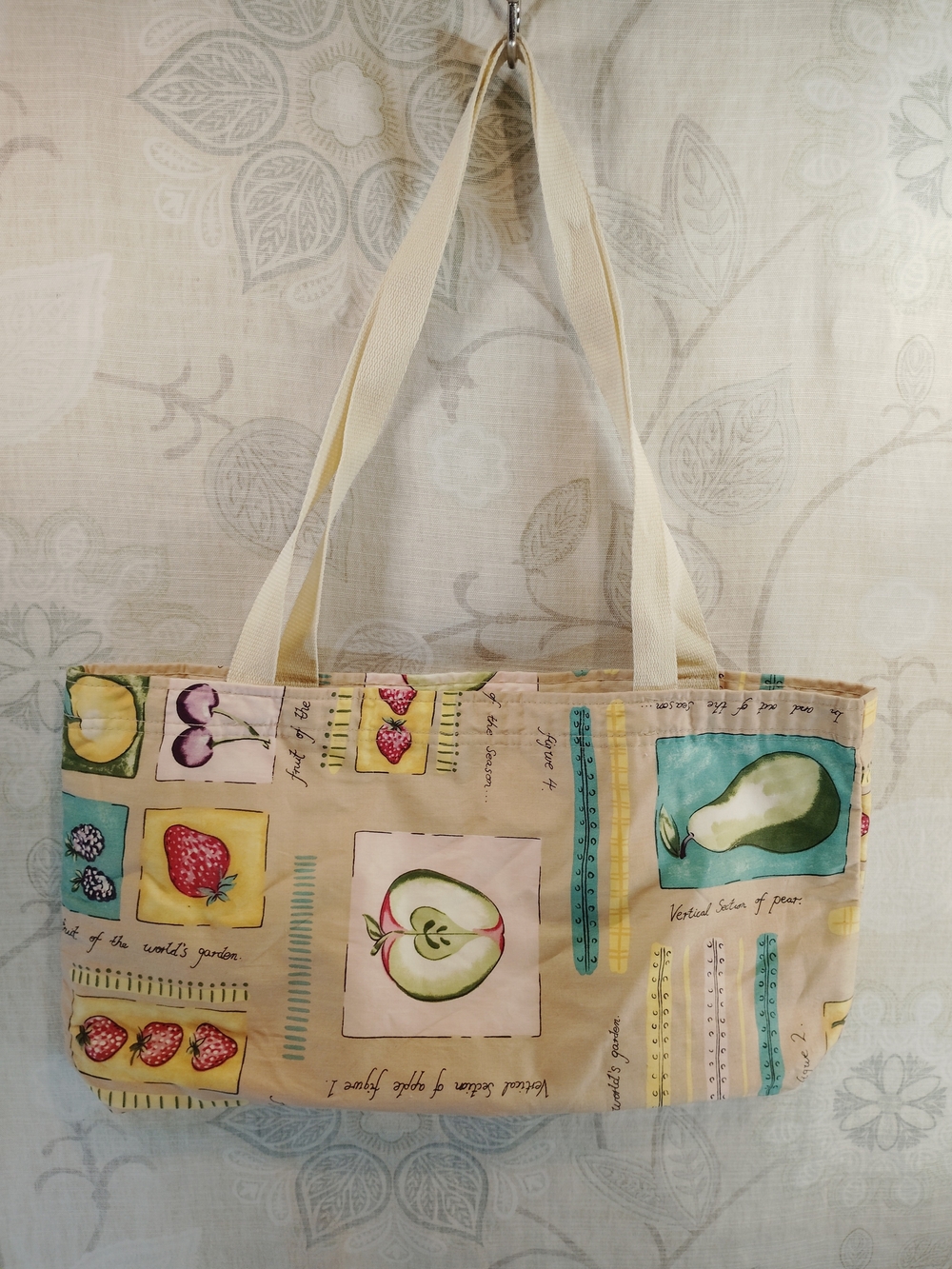 Improved Living Canvas Tote Bag with Fruit Print - Cream and Green